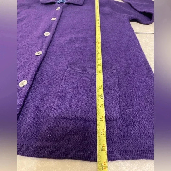 Karen Scott Pure Wool Purple sweater cardigan shoulder pads buttons Size L - Picture 9 of 13